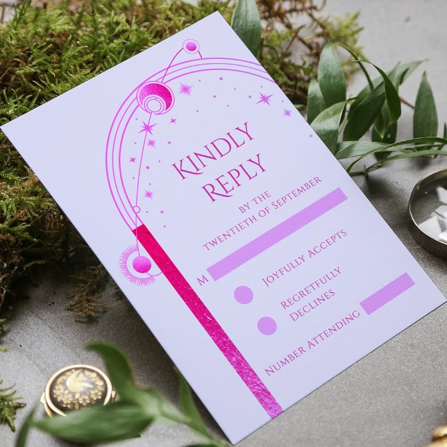 Celestial Lavender Pink Sun Moon Stars Hochzeit RSVP Karte (Von Creator hochgeladen)