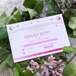 Celestial Lavender Pink Sun Moon Stars Hochzeit RSVP Karte