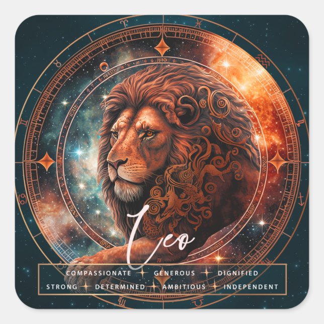 Celestial Leo Lion Fantasy Black Ethereal Zodiac Quadratischer Aufkleber (Vorderseite)