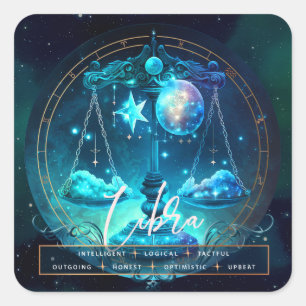 Celestial Libra Symbol Fantasy Ehereal Blue Zodiac Quadratischer Aufkleber