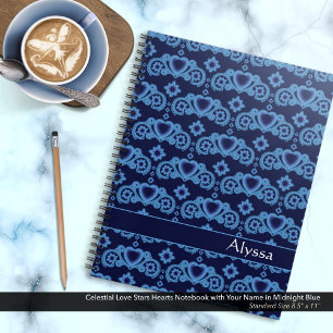 Celestial Liebe Stars Hearts Name Midnight Blue Notizbuch