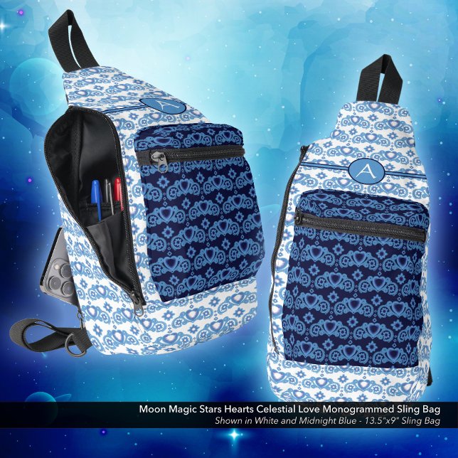 Celestial Liebe Stars Herz Muster Mit Monogramm Crossbody Bag (Moon Magic Stars Hearts Celestial Love Monogrammed Sling Bag)