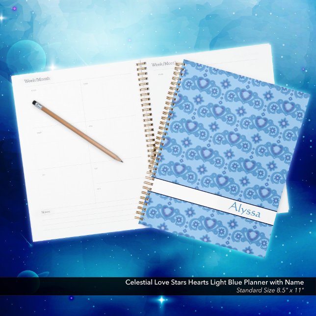 Celestial Liebe Stars Herz Name Light Blue Planer (Celestial Love Stars and Hearts Light Blue Planner Personalized with Your Name. )
