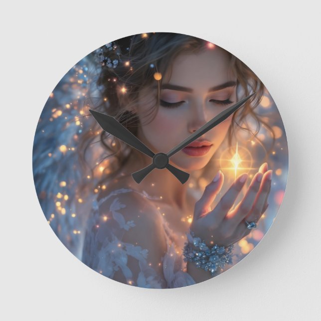 Celestial Lightbearer - Angel Holding the Star Runde Wanduhr (Vorderseite)