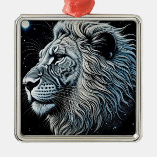 Celestial Lion Night Sky Ai Art Ornament Aus Metall