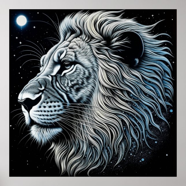 Celestial Lion Night Sky Ai Art Poster (Vorne)