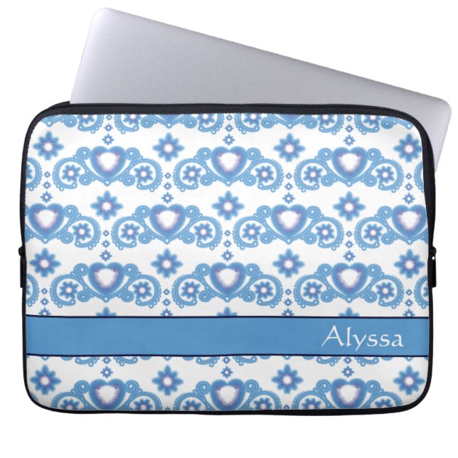 Celestial Love Stars Hearts White Pattern Name Laptopschutzhülle (Vorderseite)