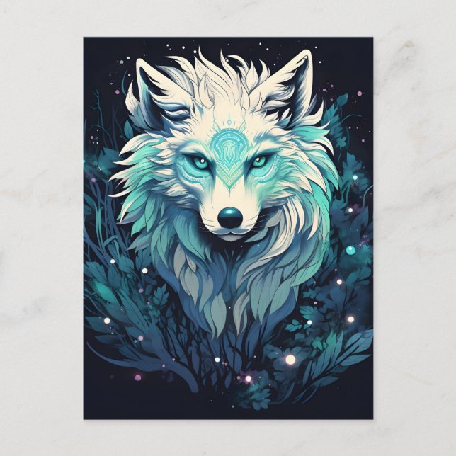 Celestial Lunar Wild Wolf Feiertagspostkarte (Vorderseite)