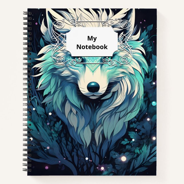 Celestial Lunar Wild Wolf Notizbuch (Vorderseite)