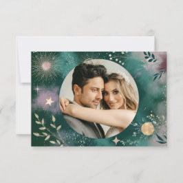 Celestial Magic Moon & Stars Emerald Wedding Dankeskarte