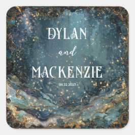 Celestial Marble Galaxy Wedding Quadratischer Aufkleber