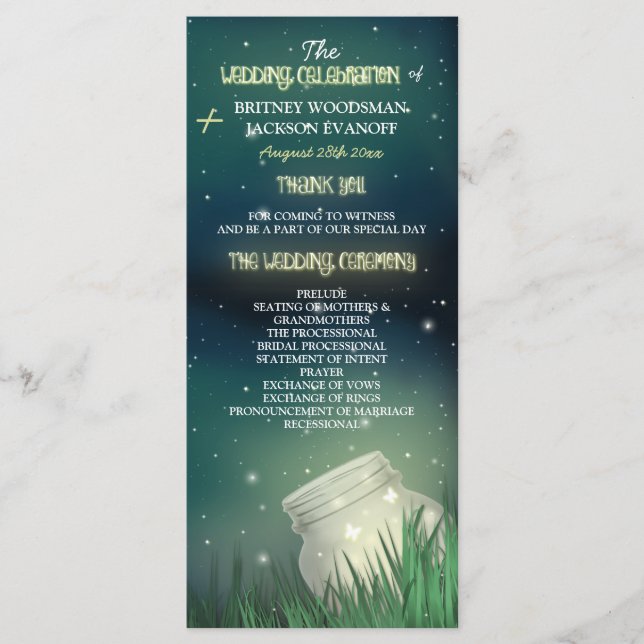 Celestial Mason Jar Firefly Wedding Programs Programm (Vorderseite)