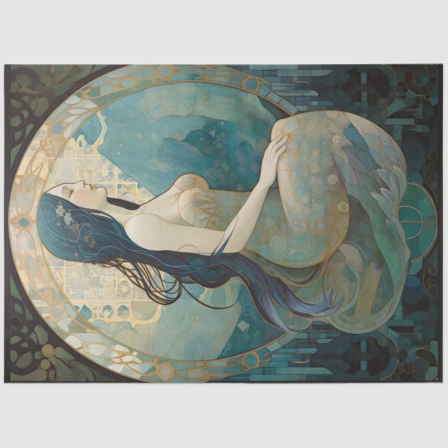 Celestial Mermaid Neutral Retro Deko Art Decoupage Seidenpapier (Vorderseite)