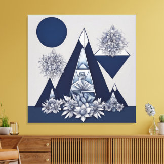 Celestial midnight bloom geometric AI art  Leinwanddruck