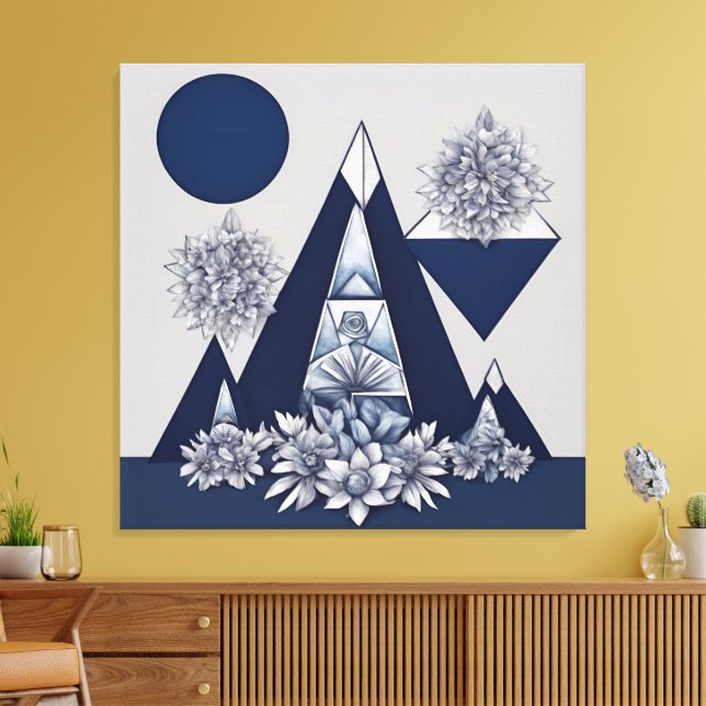 Celestial midnight bloom geometric AI art  Leinwanddruck (Insitu (Wohnzimmer))