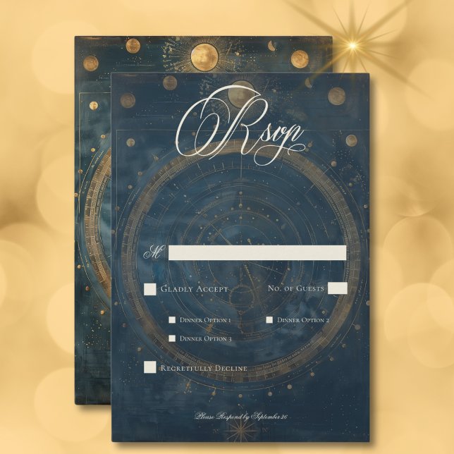 Celestial Midnight Blue Crescent Moon Dinner RSVP Karte (Celestial Midnight Blue Crescent Moon Dinner RSVP Card)