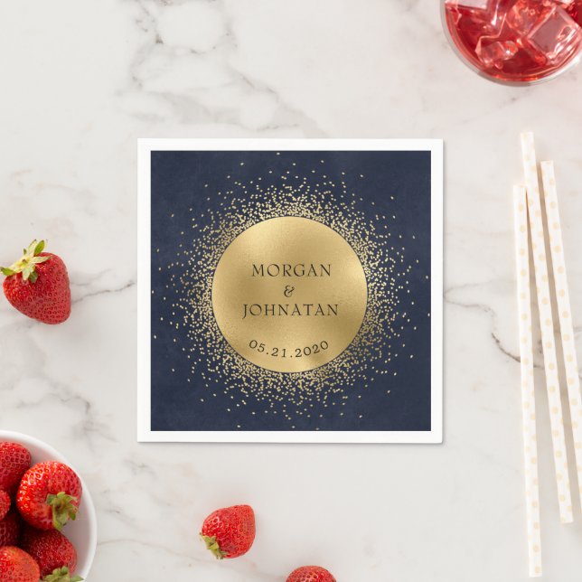 Celestial Midnight Blue Gold Moon Wedding Napkins Serviette (Beispiel)