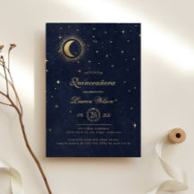 Celestial Midnight Blue Gold Stars Quinceanera