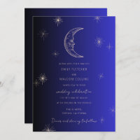 Celestial Midnight Blue Moon Stars Wedding