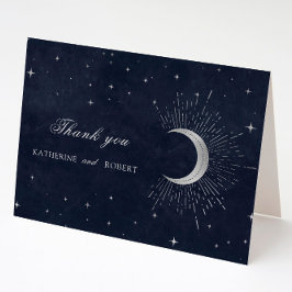 Celestial Midnight Blue Silver Stars Dankeskarte