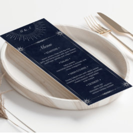 Celestial Midnight Blue Silver Wedding Dinner Menu Einladung