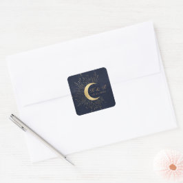 Celestial Midnight Gold Moon Wedding Quadratischer Aufkleber