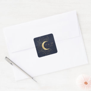 Celestial Midnight Gold Moon Wedding Quadratischer Aufkleber