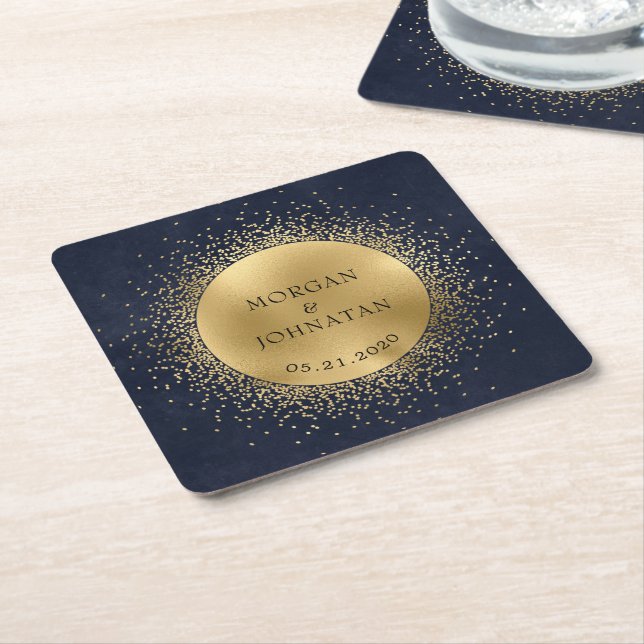 Celestial Midnight Gold Moon Wedding Rechteckiger Pappuntersetzer (angewinkelt)