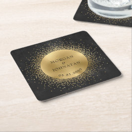 Celestial Midnight Gold Moon Wedding Rechteckiger Pappuntersetzer