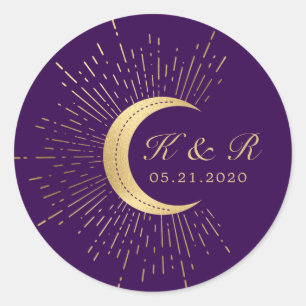 Celestial Midnight Gold Moon Wedding Runder Aufkleber