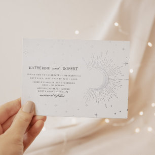Celestial Midnight Silver Stars Wedding Folieneinladung