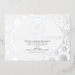 Celestial Midnight Stars Moon Sun Wedding Silver Folieneinladung