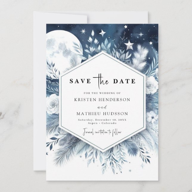 Celestial Minimal Moonlit Wedding Save The Date (Vorderseite)