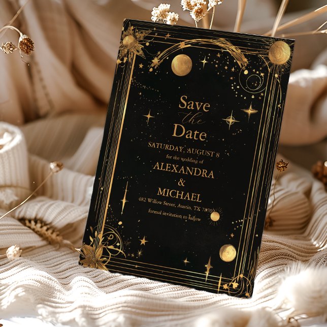 Celestial Mitternacht Black Stars Moon Wedding Save The Date (Von Creator hochgeladen)