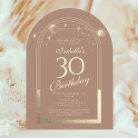 Celestial Mocha Gold Sun Moon Stars 30. Einladung<br><div class="desc">Celestial Mocha Mousse Gold Sun Moon Astronomie 30. Geburtstag Einladungen bietet eine elegante goldene Sonne, Mond und Sterne mit einem goldenen Rahmen auf einem mochaotischen Hintergrund. Im Inneren ist Ihre individuelle Einladung zum dreißigsten Geburtstag Informationen. Personalisieren Sie den Text in den Textfeldern, indem Sie ihn bearbeiten. Für Sie entworfen von...</div>