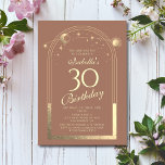 Celestial Mocha Gold Sun Moon Stars 30. Einladung<br><div class="desc">Celestial Mocha Mousse Gold Sun Moon Astronomie 30. Geburtstag Einladungen bietet eine elegante goldene Sonne, Mond und Sterne mit einem goldenen Rahmen auf einem mochaotischen Hintergrund. Im Inneren ist Ihre individuelle Einladung zum dreißigsten Geburtstag Informationen. Personalisieren Sie den Text in den Textfeldern, indem Sie ihn bearbeiten. Für Sie entworfen von...</div>