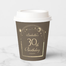 Celestial Mocha Gold Sun Moon Stars 30. Pappbecher