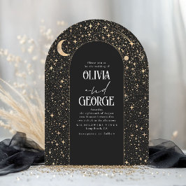 Celestial Modern Black Gold Wedding Arch Einladung