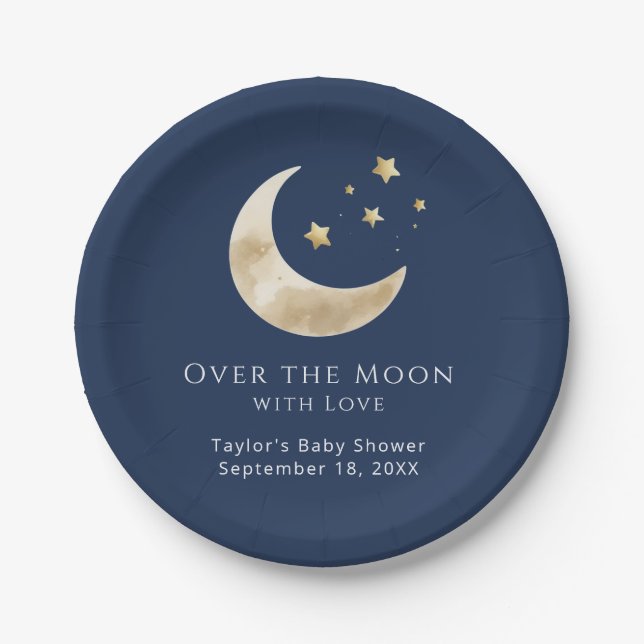 Celestial Moon and Stars Over the Moon Pappteller (Vorderseite)