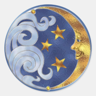 Celestial Moon and Stars Runder Aufkleber