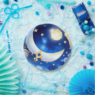 Celestial Moon and Stars Theme Boy Baby Dusche Pappteller