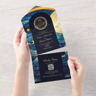 Celestial Moon and Stars Wedding All In One Einladung