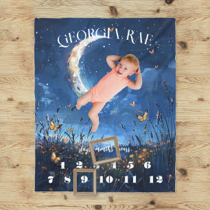 Celestial Moon & Butterfly Baby Milestone Fleecedecke