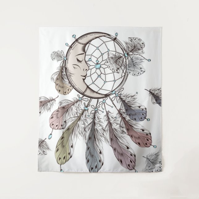 Celestial Moon Dreamcatcher Wandteppich (Vorderseite)