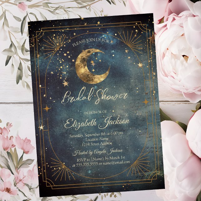 Celestial Moon Frame Dark Galaxy Sky Bridal Shower Einladung (Von Creator hochgeladen)