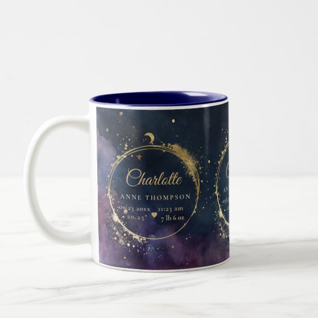 Celestial Moon Geschenk Geburtsstaten Keepake Navy Zweifarbige Tasse (Links)