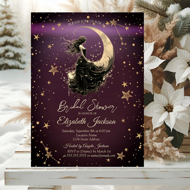 Celestial Moon, Girl Stars Burgund Brautparty Einladung (Von Creator hochgeladen)