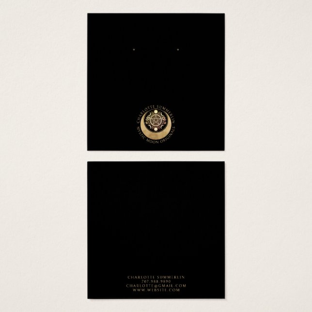 Celestial Moon Gold Black Earring Display Cards (Vorne & Hinten)
