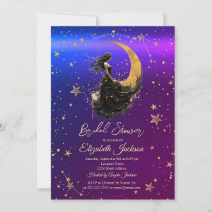 Celestial Moon, Mädchen, Sterne Lila Brautparty Einladung