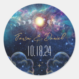 Celestial Moon Phase Wedding Siegel Runder Aufkleber